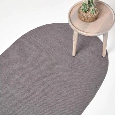 Homescapes Grey Handmade Woven Braided Rug - Oval, 110x170cm - Rug Homescapes Grey Handmade Woven Braided Rug - Oval, 110x170cm - Rug
