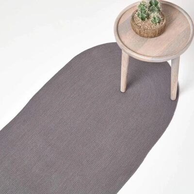 Homescapes 66x200cm Grey Handwoven Braided Oval Rug - Rug Homescapes 66x200cm Grey Handwoven Braided Oval Rug - Rug