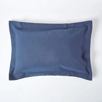 Homescapes King Navy Blue Linen Oxford Pillowcase - Luxury Bedding Homescapes King Navy Blue Linen Oxford Pillowcase - Luxury Bedding