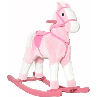 HOMCOM Pink Plush Wooden Rocking Horse with Sound HOMCOM Pink Plush Wooden Rocking Horse with Sound
