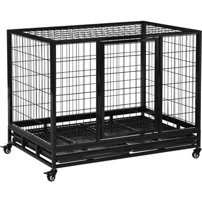 PawHut 43" Heavy Duty Metal Dog Kennel - Black - Large - Pet Cage with Wheels PawHut 43" Heavy Duty Metal Dog Kennel - Black - Large - Pet Cage with Wheels