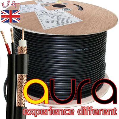 Hizone Pro 100m CCTV Shotgun Cable Reel Coax Power RG59 2 Core Solid Copper Lead Black UK - CCTV cable Hizone Pro 100m CCTV Shotgun Cable Reel Coax Power RG59 2 Core Solid Copper Lead Black UK - CCTV cable