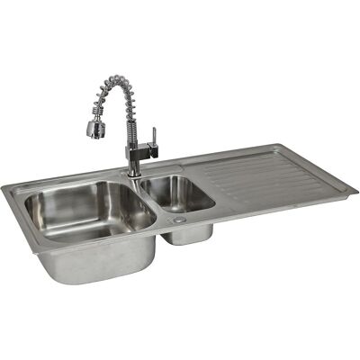 KuKoo Reversible Kitchen Sink Stainless Steel 1.5 Bowl Pull Out Mixer Tap & Waste Kit KuKoo Reversible Kitchen Sink Stainless Steel 1.5 Bowl Pull Out Mixer Tap & Waste Kit