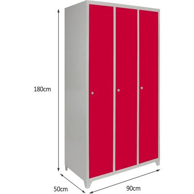 Szafki stalowe MonsterShop - 3 drzwi, czerwone - Bezpieczne przechowywanie w siłowni Szafki stalowe MonsterShop - 3 drzwi, czerwone - Bezpieczne przechowywanie w siłowni
