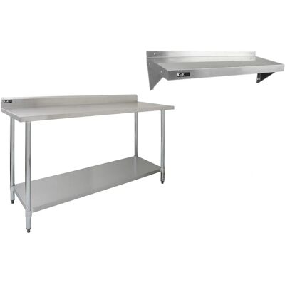 KuKoo Stainless Steel Catering Bench & Wall Shelves - Commercial Kitchen Prep Table KuKoo Stainless Steel Catering Bench & Wall Shelves - Commercial Kitchen Prep Table