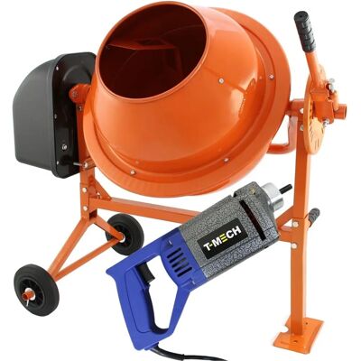T-Mech Portable Cement Mixer & Concrete Vibrator - 70L, 250W T-Mech Portable Cement Mixer & Concrete Vibrator - 70L, 250W