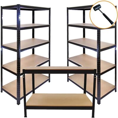 Estanterías de Acero Monster & Banco de Trabajo - 3 x Negro 90cm 5 Niveles Estanterías de Acero Monster & Banco de Trabajo - 3 x Negro 90cm 5 Niveles