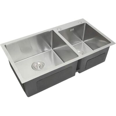 KuKoo Stainless Steel Double Kitchen Sink Satin Finish - Kitchen Sink KuKoo Stainless Steel Double Kitchen Sink Satin Finish - Kitchen Sink