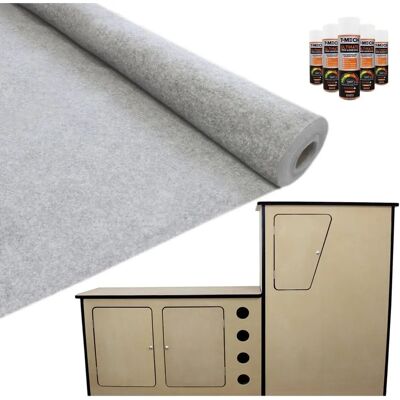 Alfombra de interior de vehículo de 11 m2 / Gris Plata y Adhesivo - Cocina para furgoneta de camping Alfombra de interior de vehículo de 11 m2 / Gris Plata y Adhesivo - Cocina para furgoneta de camping