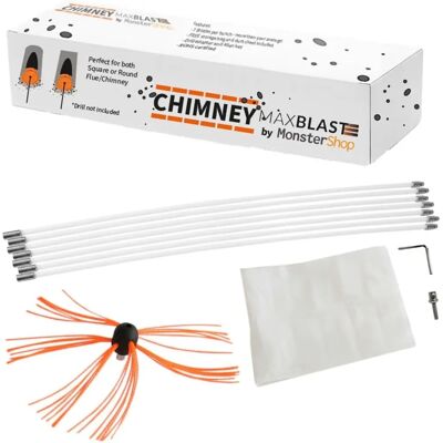 MAXBLAST 12m Chimney Cleaning Brush Kit Drill Powered Cleaner Rotary Sweeping Brush - Chimney Cleaning Tool MAXBLAST 12m Chimney Cleaning Brush Kit Drill Powered Cleaner Rotary Sweeping Brush - Chimney Cleaning Tool
