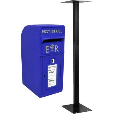 MonsterShop Blue Scottish Post Box with Stand - Outdoor Lockable Cast Iron Mailbox MonsterShop Blue Scottish Post Box with Stand - Outdoor Lockable Cast Iron Mailbox