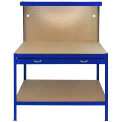 Monster Cable Blue Multi-purpose Workbench with Pegboard, Drawer & Light Monster Cable Blue Multi-purpose Workbench with Pegboard, Drawer & Light