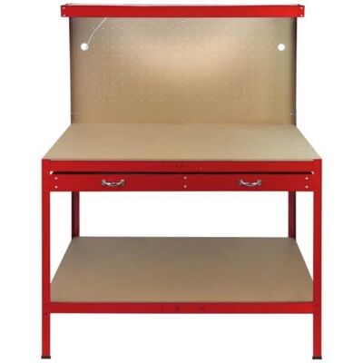 Monster Cable - 120cm Workbench with Pegboard, Drawers & LED Light - Red Monster Cable - 120cm Workbench with Pegboard, Drawers & LED Light - Red