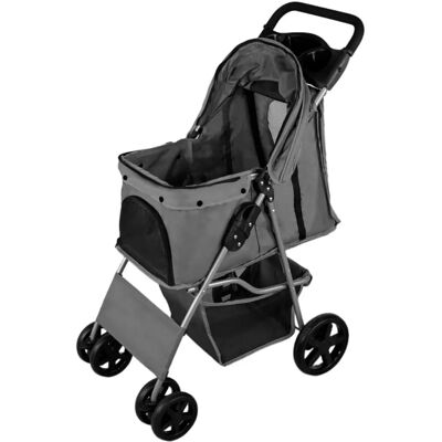 MonsterShop Grey Pet Stroller - Foldable Travel Carrier - 15kg Support MonsterShop Grey Pet Stroller - Foldable Travel Carrier - 15kg Support