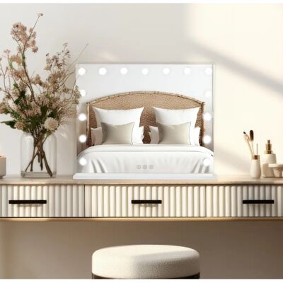 MonsterShop LED Bluetooth Vanity Mirror - 58x46cm White - Hollywood Makeup MonsterShop LED Bluetooth Vanity Mirror - 58x46cm White - Hollywood Makeup