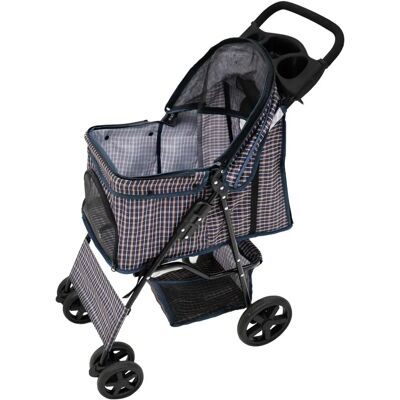 MonsterShop Blue Tartan Pet Stroller - Rain Cover & Caddies MonsterShop Blue Tartan Pet Stroller - Rain Cover & Caddies