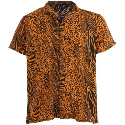 I Love Fancy Dress - Tiger Print Fancy Dress Shirt - 3XL - Shirt I Love Fancy Dress - Tiger Print Fancy Dress Shirt - 3XL - Shirt