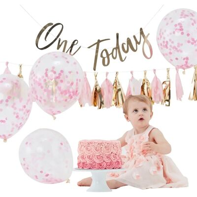 Ginger Ray One Today Partyset rosa - 8-piece Birthday Decor Ginger Ray One Today Partyset rosa - 8-piece Birthday Decor