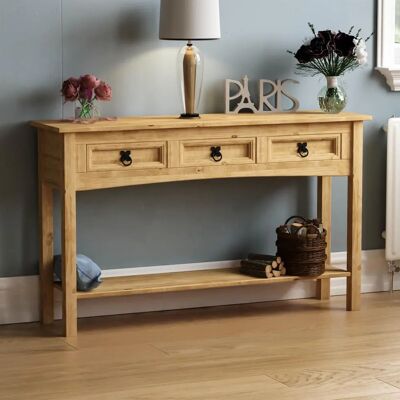 Corona 3 Drawer Console Table - Solid Pine Furniture Corona 3 Drawer Console Table - Solid Pine Furniture