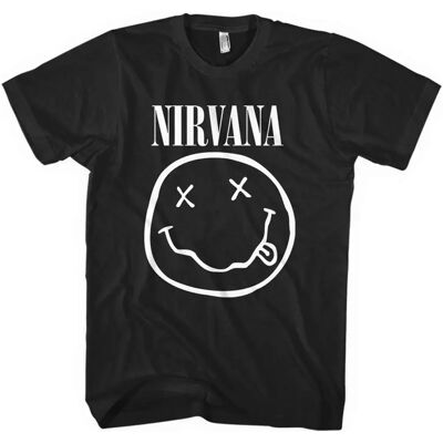 Nirvana Black T-shirt - White Grunge Smile - Official Band Tee Nirvana Black T-shirt - White Grunge Smile - Official Band Tee