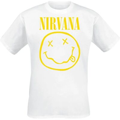 Nirvana Vit T-shirt - Gul Grunge Leende - Officiell Band T-shirt Nirvana Vit T-shirt - Gul Grunge Leende - Officiell Band T-shirt