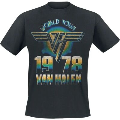 Van Halen Modell 78 Unisex Schwarzes T-Shirt - Welt Tour Van Halen Modell 78 Unisex Schwarzes T-Shirt - Welt Tour