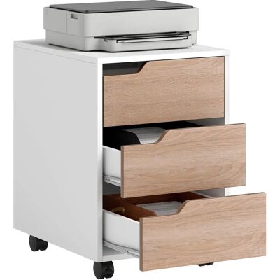HOMCOM MDF Mobile File Cabinet - 3 Drawer, Lockable, Oak & White, Office Storage HOMCOM MDF Mobile File Cabinet - 3 Drawer, Lockable, Oak & White, Office Storage