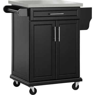 HOMCOM Kitchen Cart - Black - Storage Trolley with Drawer & Steel Top HOMCOM Kitchen Cart - Black - Storage Trolley with Drawer & Steel Top