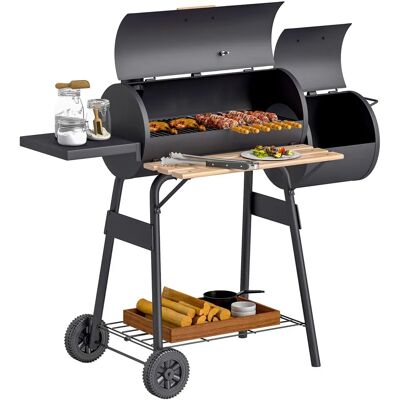 Outsunny Portable Charcoal BBQ Grill Steel Offset Smoker Combo - Barbecue Grill Outsunny Portable Charcoal BBQ Grill Steel Offset Smoker Combo - Barbecue Grill