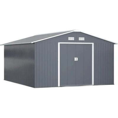 Outsunny 13 X 11ft Garden Storage Shed - Galvanised Metal Grey Outsunny 13 X 11ft Garden Storage Shed - Galvanised Metal Grey