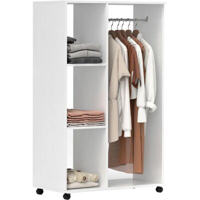 HOMCOM Wardrobe - Rolling Open Wardrobe with Shelves & Rail - White HOMCOM Wardrobe - Rolling Open Wardrobe with Shelves & Rail - White