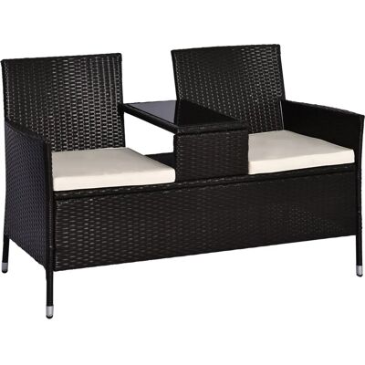 Outsunny 2 Seater Rattan Dining Chairs Wicker Loveseat Outdoor Patio Armchair with Drink Table Garden Furniture Outsunny 2 Seater Rattan Dining Chairs Wicker Loveseat Outdoor Patio Armchair with Drink Table Garden Furniture