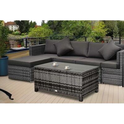 Outsunny Rattan Side Table - Garden, Grey, Glass Top Outsunny Rattan Side Table - Garden, Grey, Glass Top