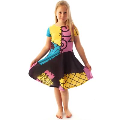 Disney Sally Girl Dress - Short Sleeve, Patchwork, Cult Movie Disney Sally Girl Dress - Short Sleeve, Patchwork, Cult Movie