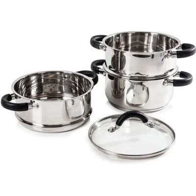 Tower Essentials 3-Tier Steamer - Stainless Steel, 18cm Tower Essentials 3-Tier Steamer - Stainless Steel, 18cm