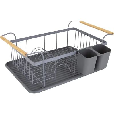 Tower Scandi T847009GRY Dishrack - Grey, Wooden Handle, Compact, 9 Plates, 2 Cutlery Holders Tower Scandi T847009GRY Dishrack - Grey, Wooden Handle, Compact, 9 Plates, 2 Cutlery Holders