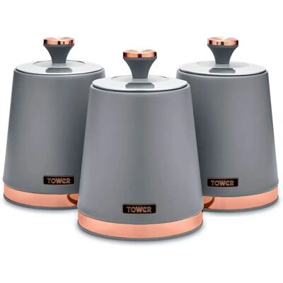 Tower Cavaletto Set of 3 Grey Canisters - Kitchen Storage Tower Cavaletto Set of 3 Grey Canisters - Kitchen Storage