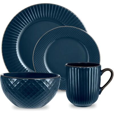 Tower Empire 16 Piece Dinnerware Set - Midnight Blue, Brass, Stoneware Tower Empire 16 Piece Dinnerware Set - Midnight Blue, Brass, Stoneware