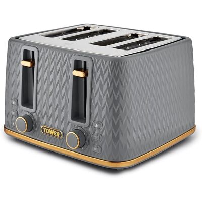Tower Empire - Grey with Brass Accents - 4-Slice Toaster Tower Empire - Grey with Brass Accents - 4-Slice Toaster