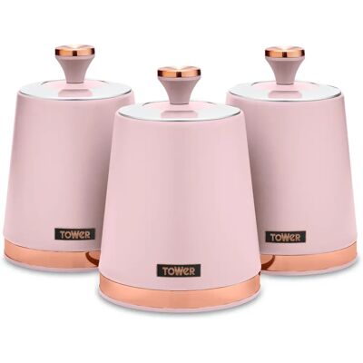 Tower Pink Canisters Set - Kitchen Storage Container - 1.3 L Steel Tower Pink Canisters Set - Kitchen Storage Container - 1.3 L Steel