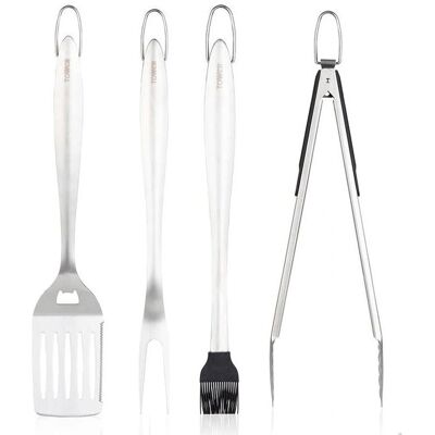 Tower BBQ Tools Set - Stainless Steel, Long Handles, 4 Pieces Tower BBQ Tools Set - Stainless Steel, Long Handles, 4 Pieces