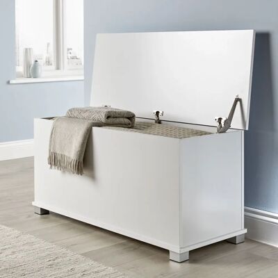 Home Source Malmo White Ottoman Storage Chest - 100 x 40cm - Toy & Blanket Box Home Source Malmo White Ottoman Storage Chest - 100 x 40cm - Toy & Blanket Box