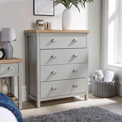 Home Source Avon 4 Drawer Chest - Grey, Sonoma Oak, Metal Handles Home Source Avon 4 Drawer Chest - Grey, Sonoma Oak, Metal Handles