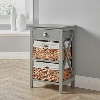 Home Source Dartmouth 1 Drawer with 2 Wicker Basket Storage Unit - Storage Unit Home Source Dartmouth 1 Drawer with 2 Wicker Basket Storage Unit - Storage Unit