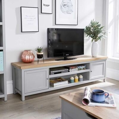 Home Source Grey Oak TV Stand - 180cm, 1-2 Door, Cable Tidy - TV Stand Home Source Grey Oak TV Stand - 180cm, 1-2 Door, Cable Tidy - TV Stand