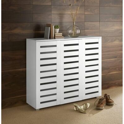 Home Source Oslo 3 Door Slatted Shoe Cabinet - Shoe Cabinet Home Source Oslo 3 Door Slatted Shoe Cabinet - Shoe Cabinet