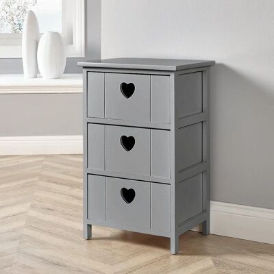 Home Source Grey Wooden 3 Drawer Chest Storage Unit Bedroom Organiser Bedside Love Hearts Home Source Grey Wooden 3 Drawer Chest Storage Unit Bedroom Organiser Bedside Love Hearts