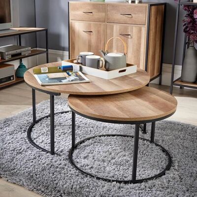 Home Source Oak Effect Nest of 2 Coffee Tables - Coffee Tables Home Source Oak Effect Nest of 2 Coffee Tables - Coffee Tables
