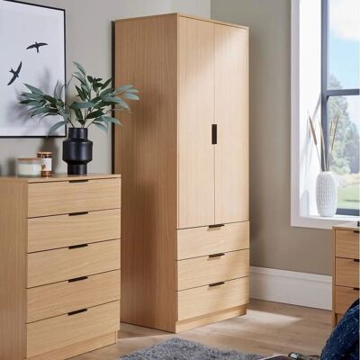 Home Source Phoenix 2 Door 3 Drawer Wardrobe - Bedroom Storage Home Source Phoenix 2 Door 3 Drawer Wardrobe - Bedroom Storage