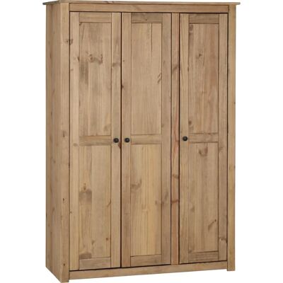 Seconique Panama 3 Door Wardrobe Waxed Pine Finish Hanging Rail Shelves Metal Handles - Wardrobe Seconique Panama 3 Door Wardrobe Waxed Pine Finish Hanging Rail Shelves Metal Handles - Wardrobe
